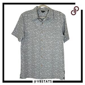Royal Robbins Men's Leaf Print Short Sleeve Button Down Shirt Gray White Medium